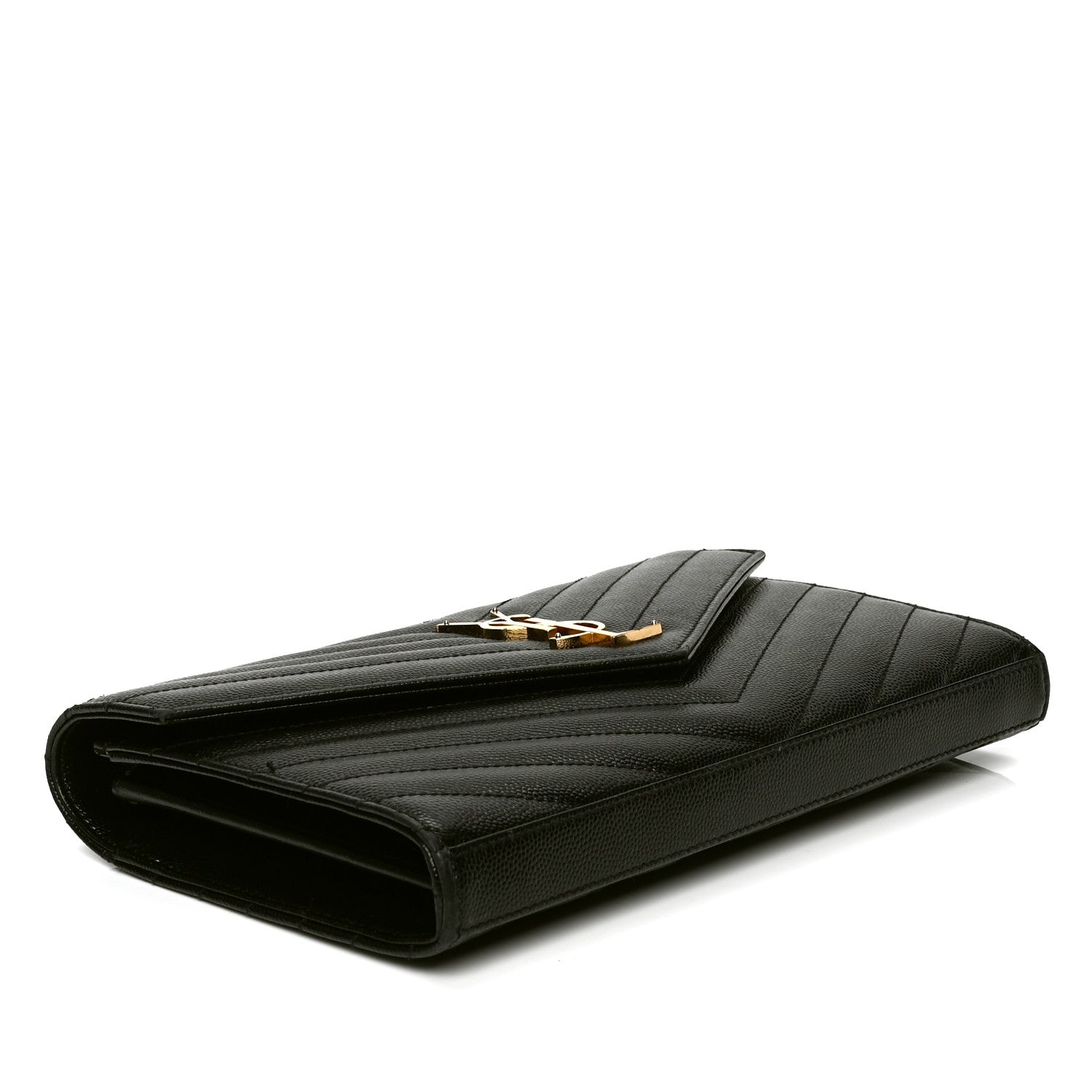 Saint Laurent Grain De Poudre Matelasse Chevron Monogram Chain Wallet Black 3 of 6