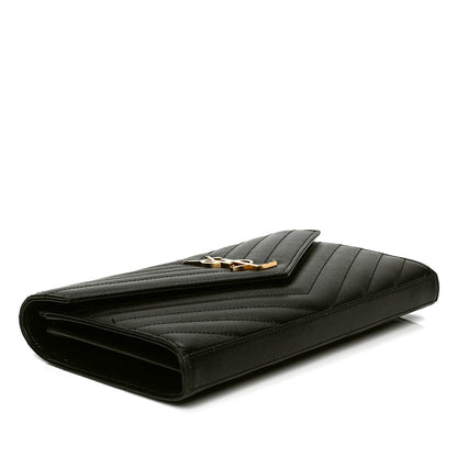 Saint Laurent Grain De Poudre Matelasse Chevron Monogram Chain Wallet Black 3 of 6