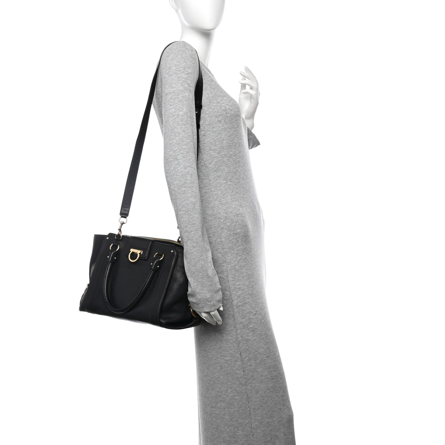 Calfskin Trifolio Shopping Tote Black