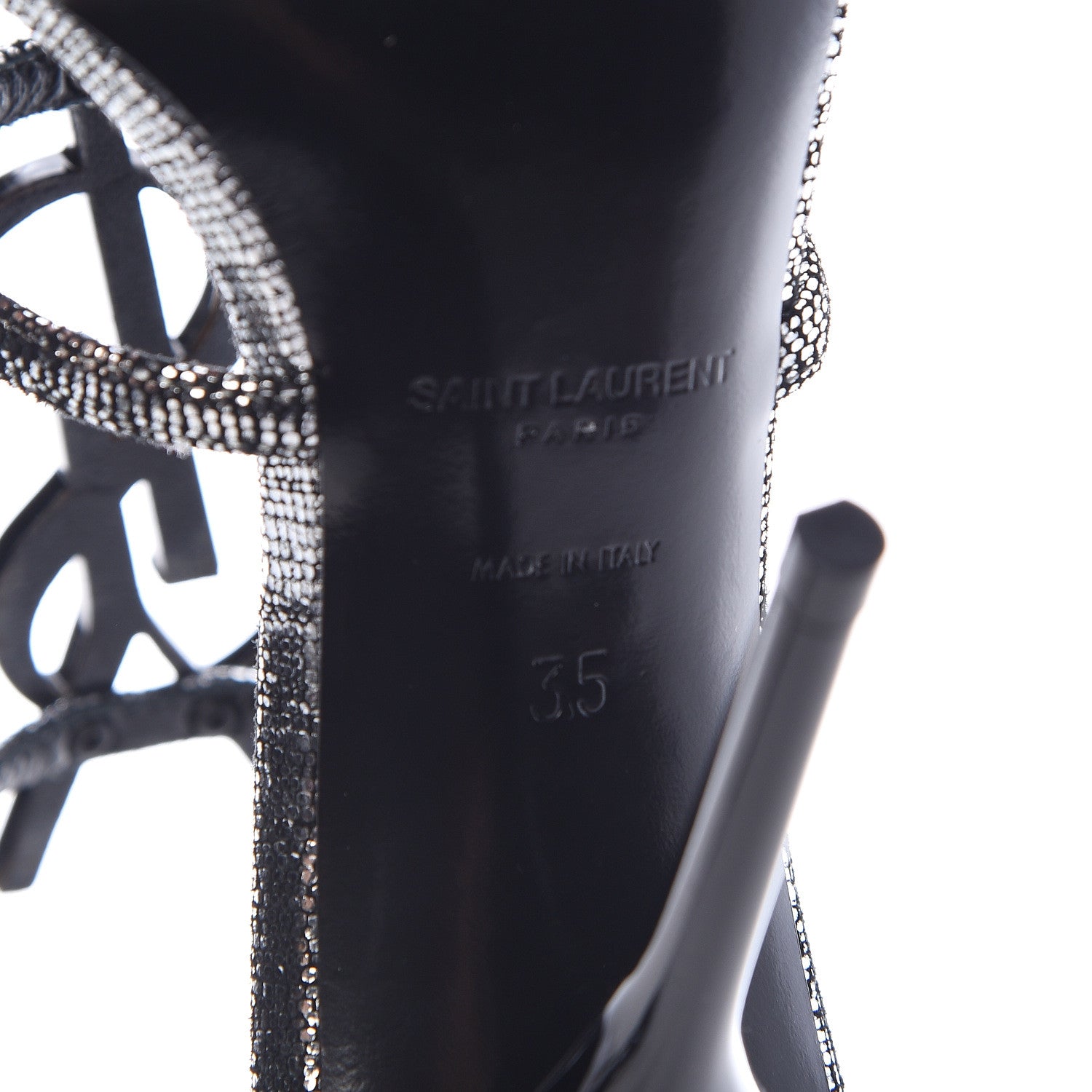 Saint Laurent Calfskin Cassandra 110 Ankle Strap Sandals 35 Argento 6 of 8