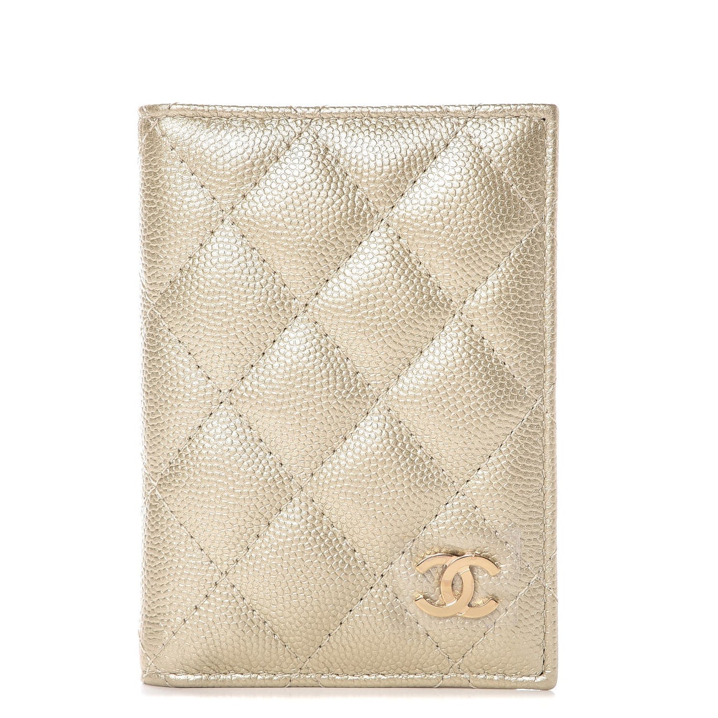 Metallic Caviar Quilted Card Holder Wallet Gold