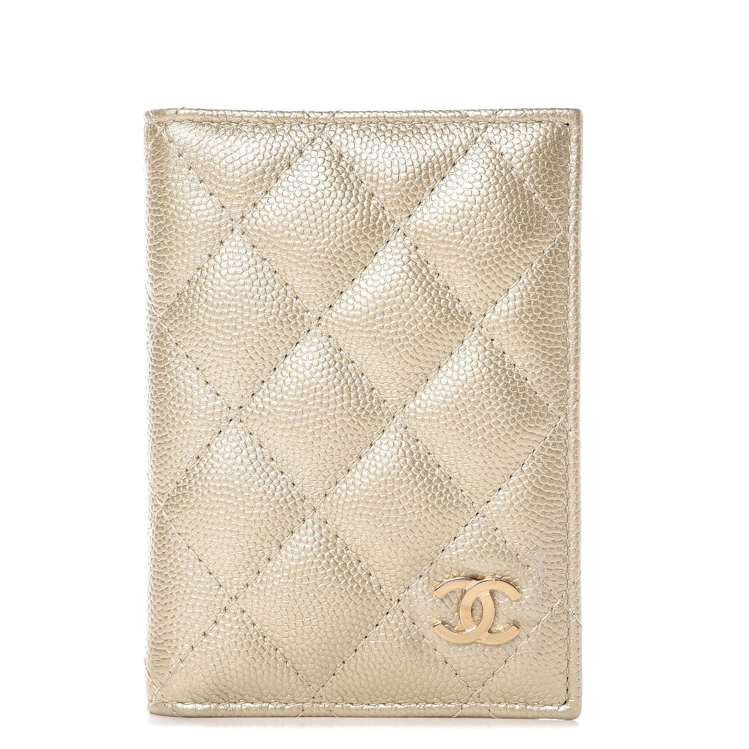 Chanel Metallic Caviar Quilted Card Holder Wallet Gold 1 of 8