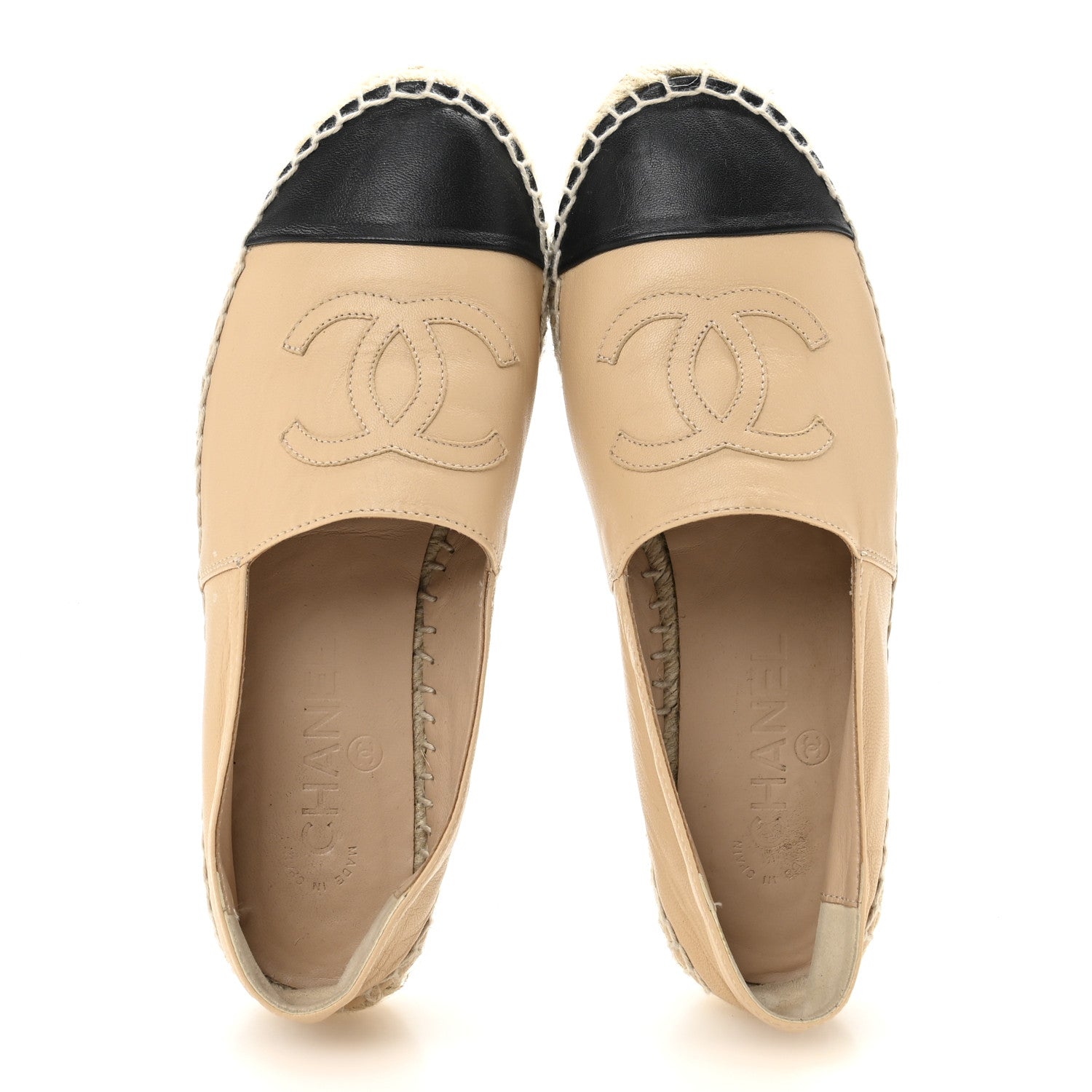 Chanel Lambskin CC Espadrilles 37 Beige Black 2 of 10