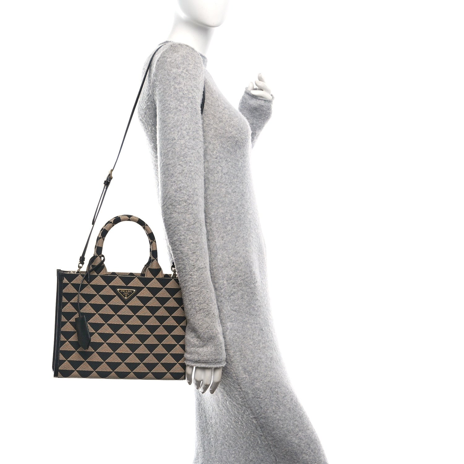 Prada Jacquard Saffiano Triangolo Symbole Embroidered Small Tote Black Corda 2 of 10