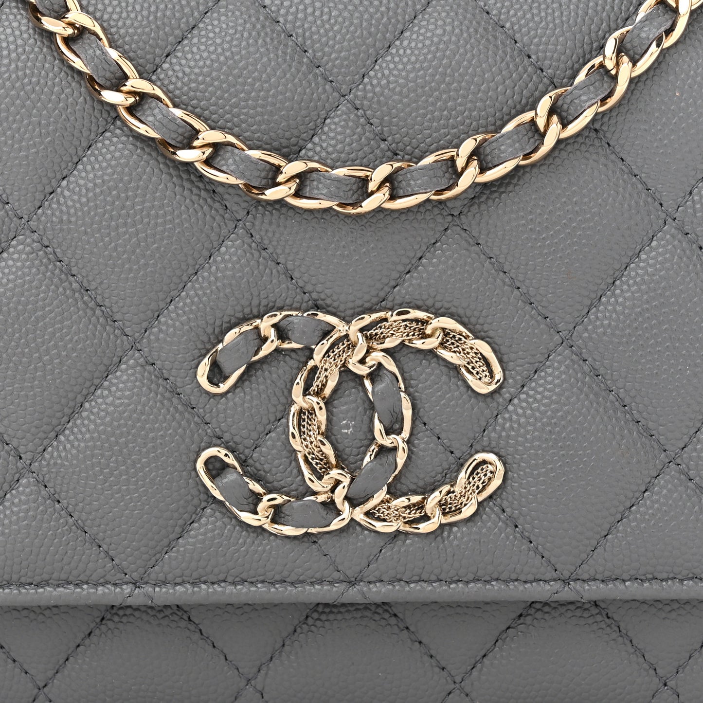 Caviar Quilted French New Wave Chain CC Wallet On Chain WOC Grey