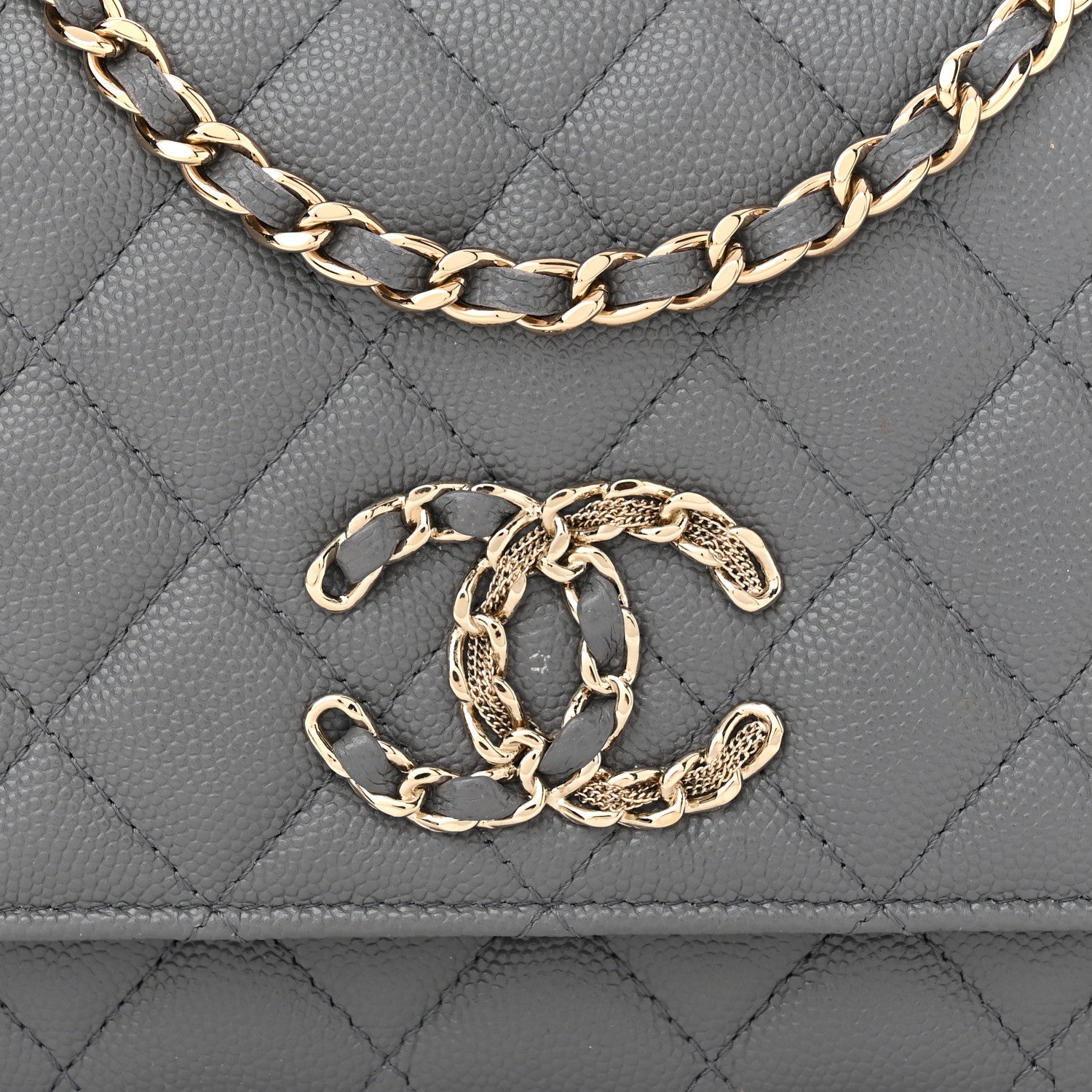 Chanel Caviar Quilted French New Wave Chain CC Wallet On Chain WOC Grey 9 of 12