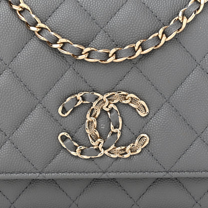 Chanel Caviar Quilted French New Wave Chain CC Wallet On Chain WOC Grey 9 of 12