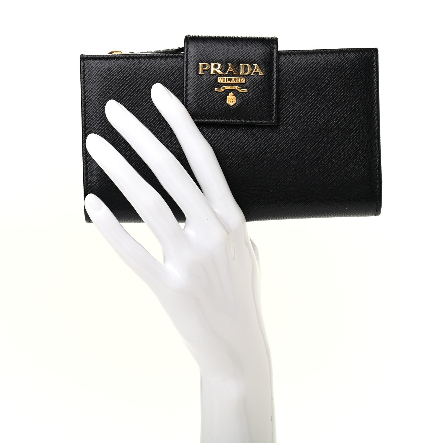 Prada Saffiano Metal Tab Wallet Black 2 of 7