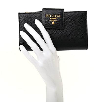 Prada Saffiano Metal Tab Wallet Black 2 of 7