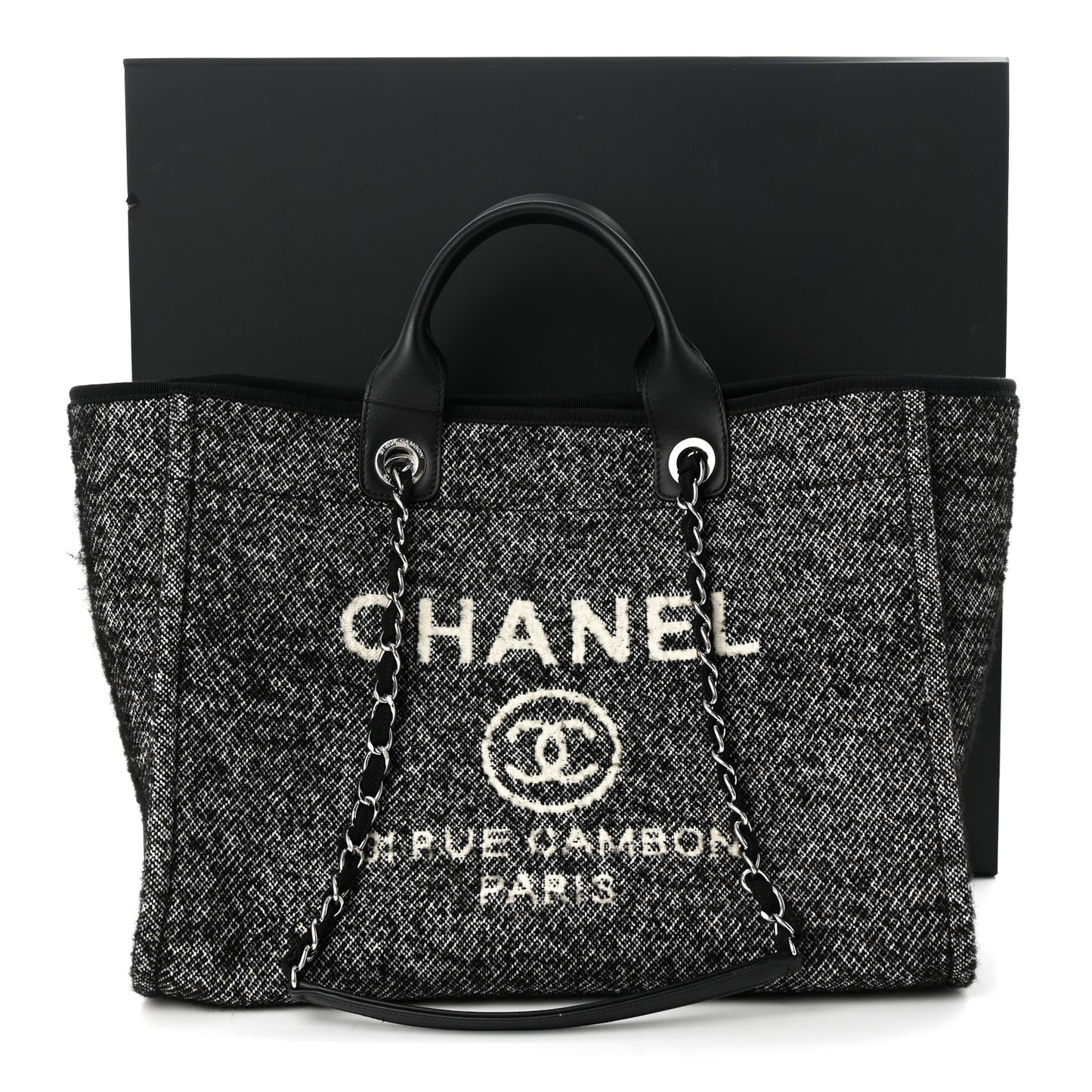 Mixed Fibers Calfskin Medium Deauville Tote Black