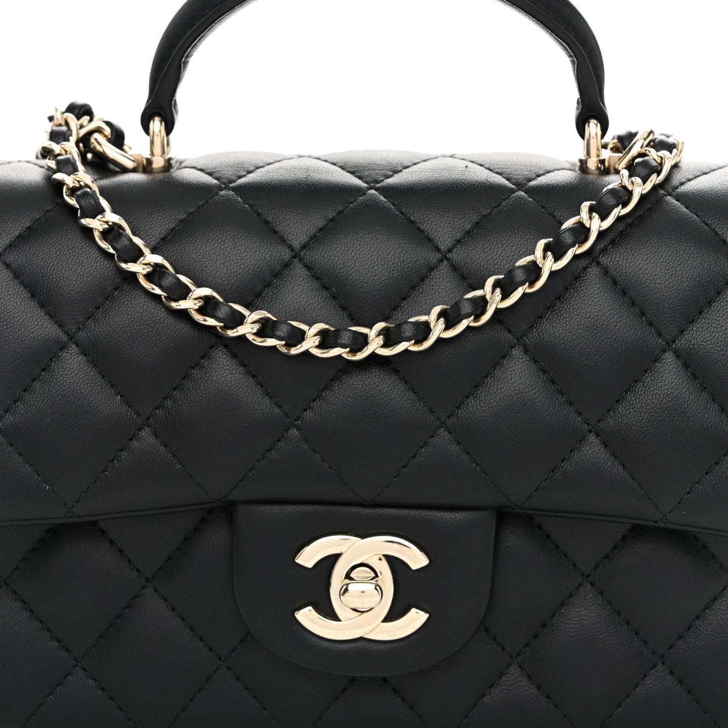 Lambskin Quilted Mini Top Handle Rectangular Flap Black