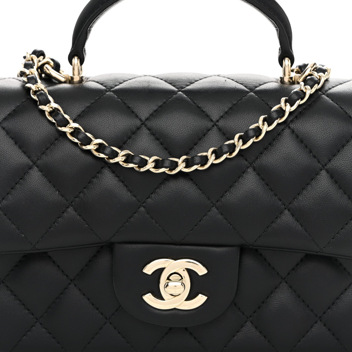 Chanel Lambskin Quilted Mini Top Handle Rectangular Flap Black 7 of 10
