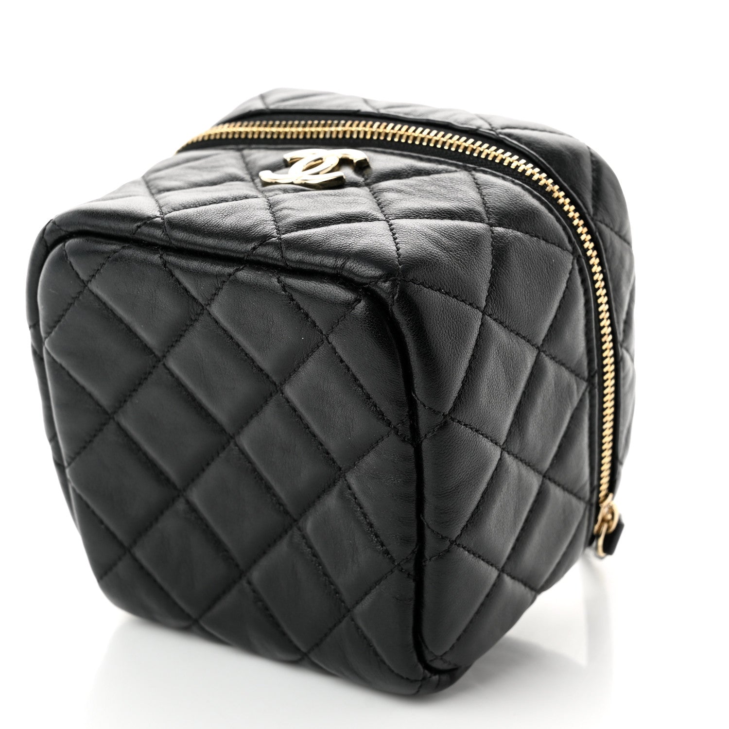 Chanel Lambskin Quilted Cube Chain Wristlet Case Black 10 of 11