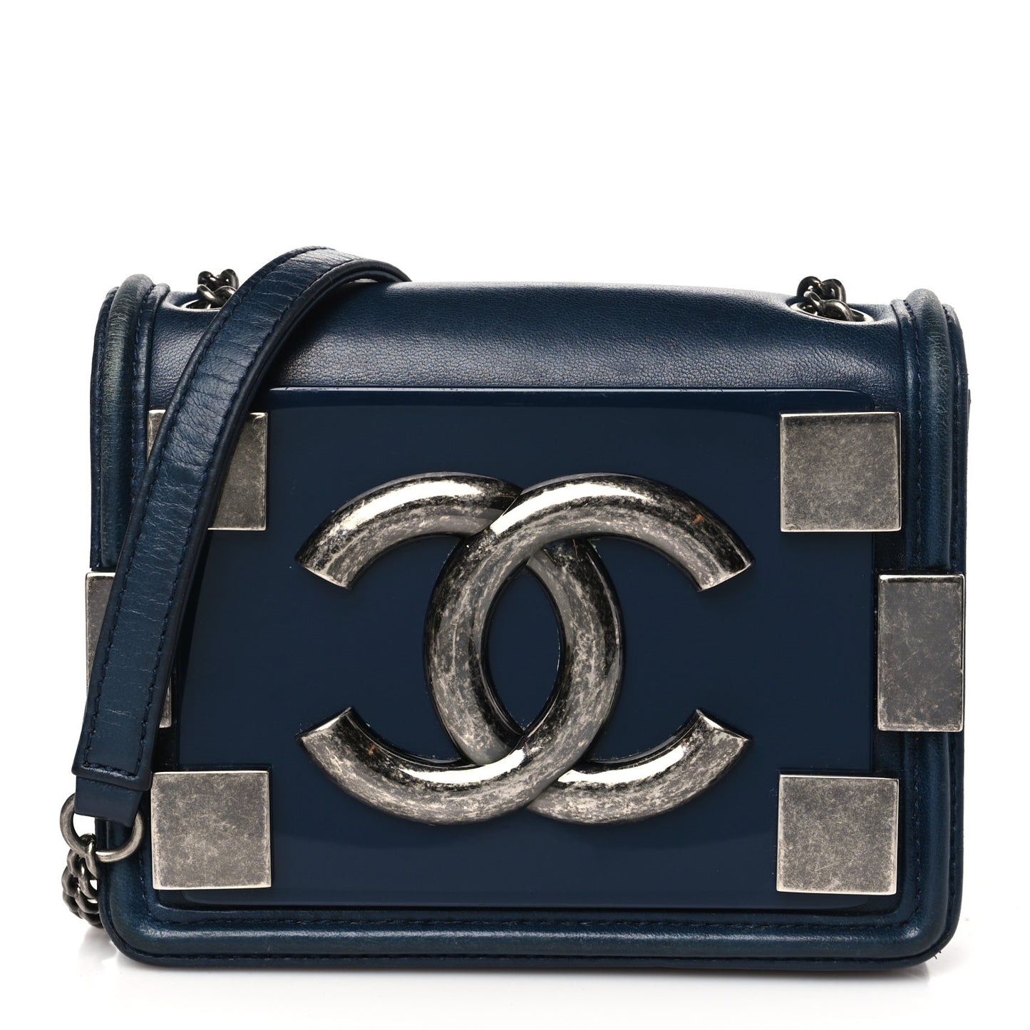 Plexiglass Lambskin Mini Boy Brick Flap Blue