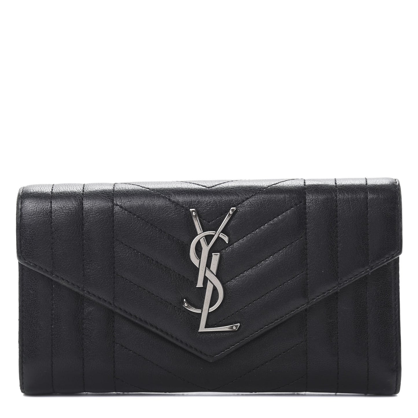 Lambskin Mixed Matelasse Quilted Large Monogram Envelope Wallet Black