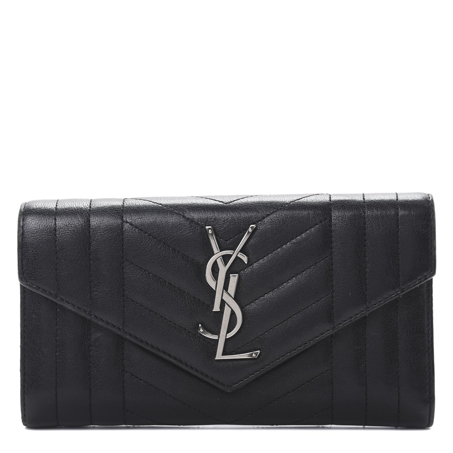 Saint Laurent Lambskin Mixed Matelasse Quilted Large Monogram Envelope Wallet Black 1 of 9