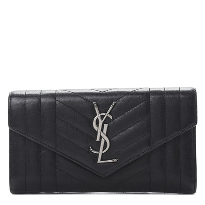 Saint Laurent Lambskin Mixed Matelasse Quilted Large Monogram Envelope Wallet Black 1 of 9