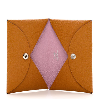 Hermes Chevre Mysore Verso Calvi Card Case Caramel Rose Sakura 5 of 6