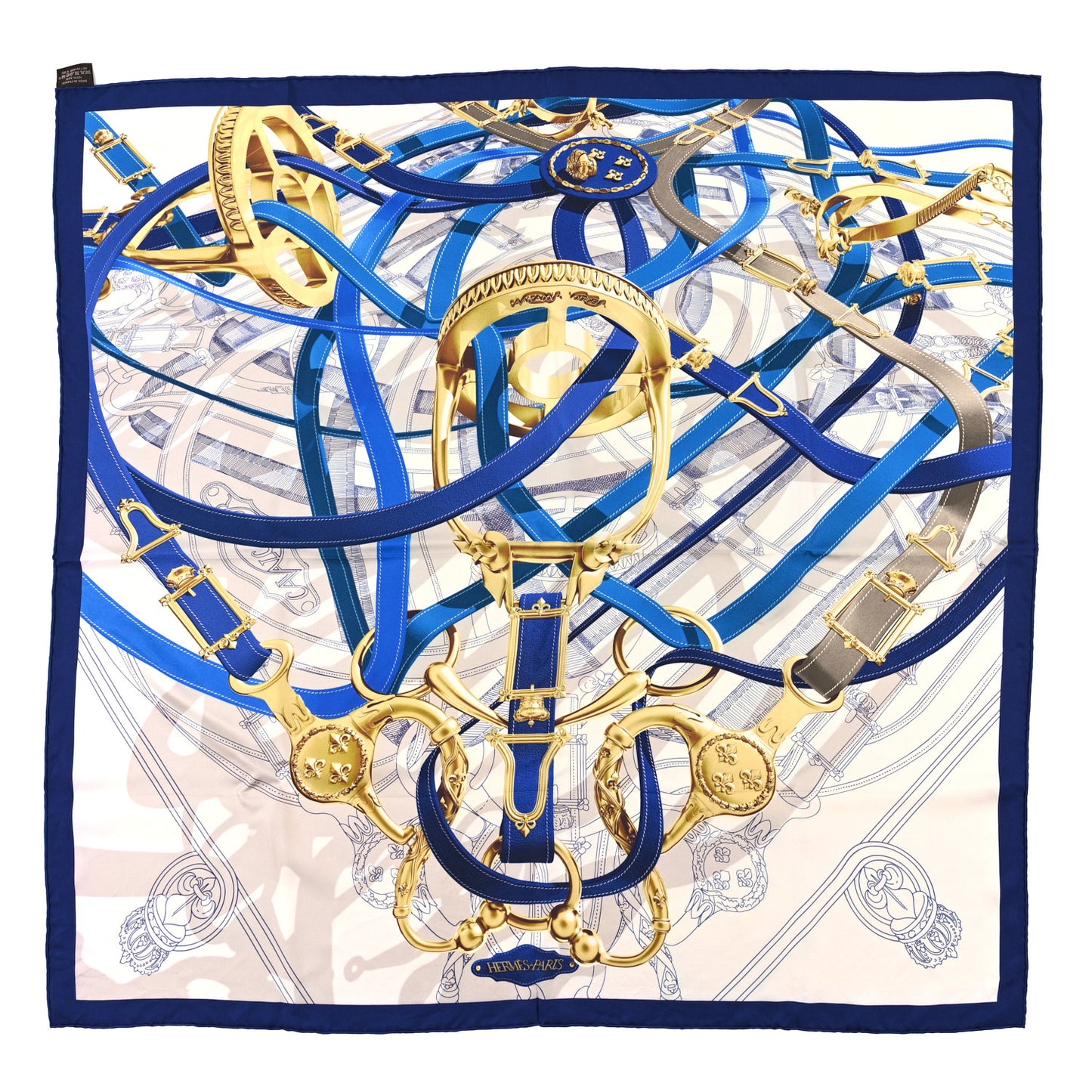 Silk Cavalcadour Voltigeur Scarf 90 Bleu Roy Creme Cobalt