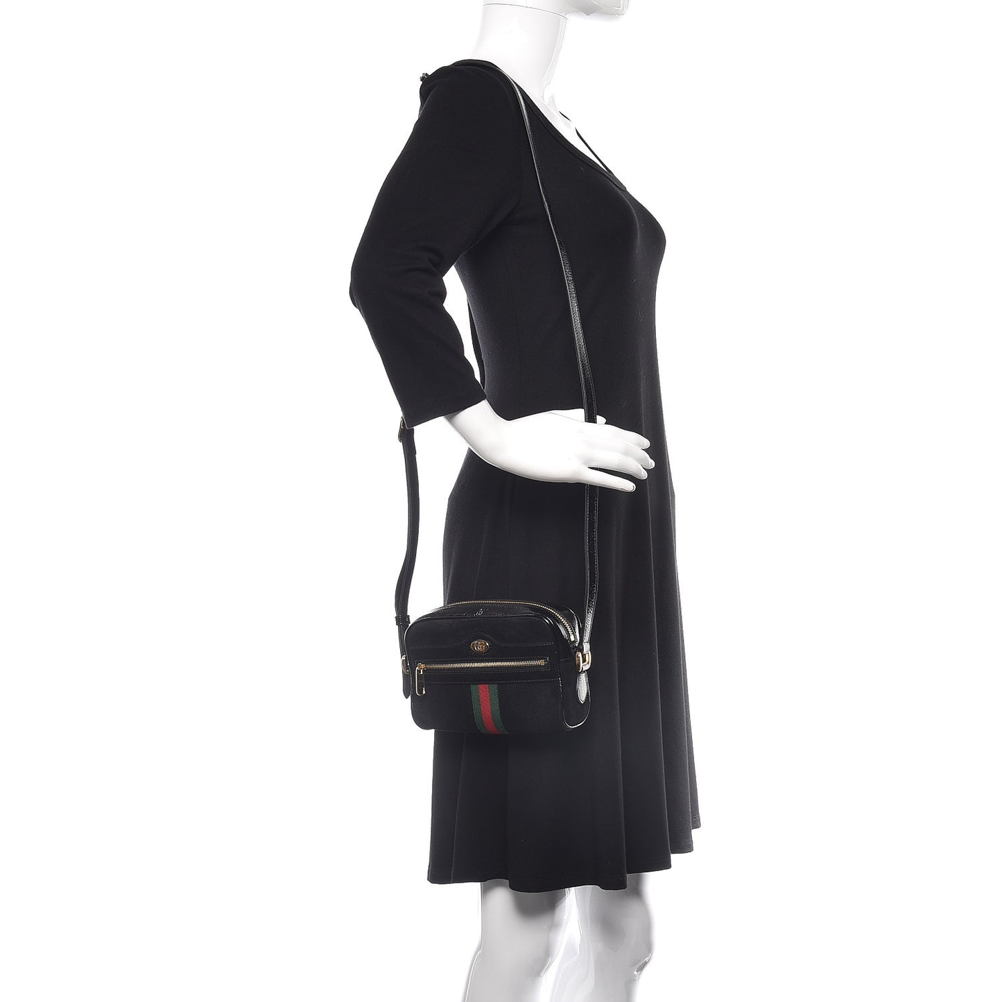 Suede Patent Web Mini Ophidia Shoulder Bag Black
