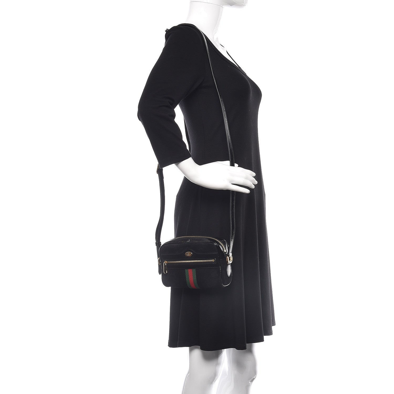 Gucci Suede Patent Web Mini Ophidia Shoulder Bag Black 2 of 9