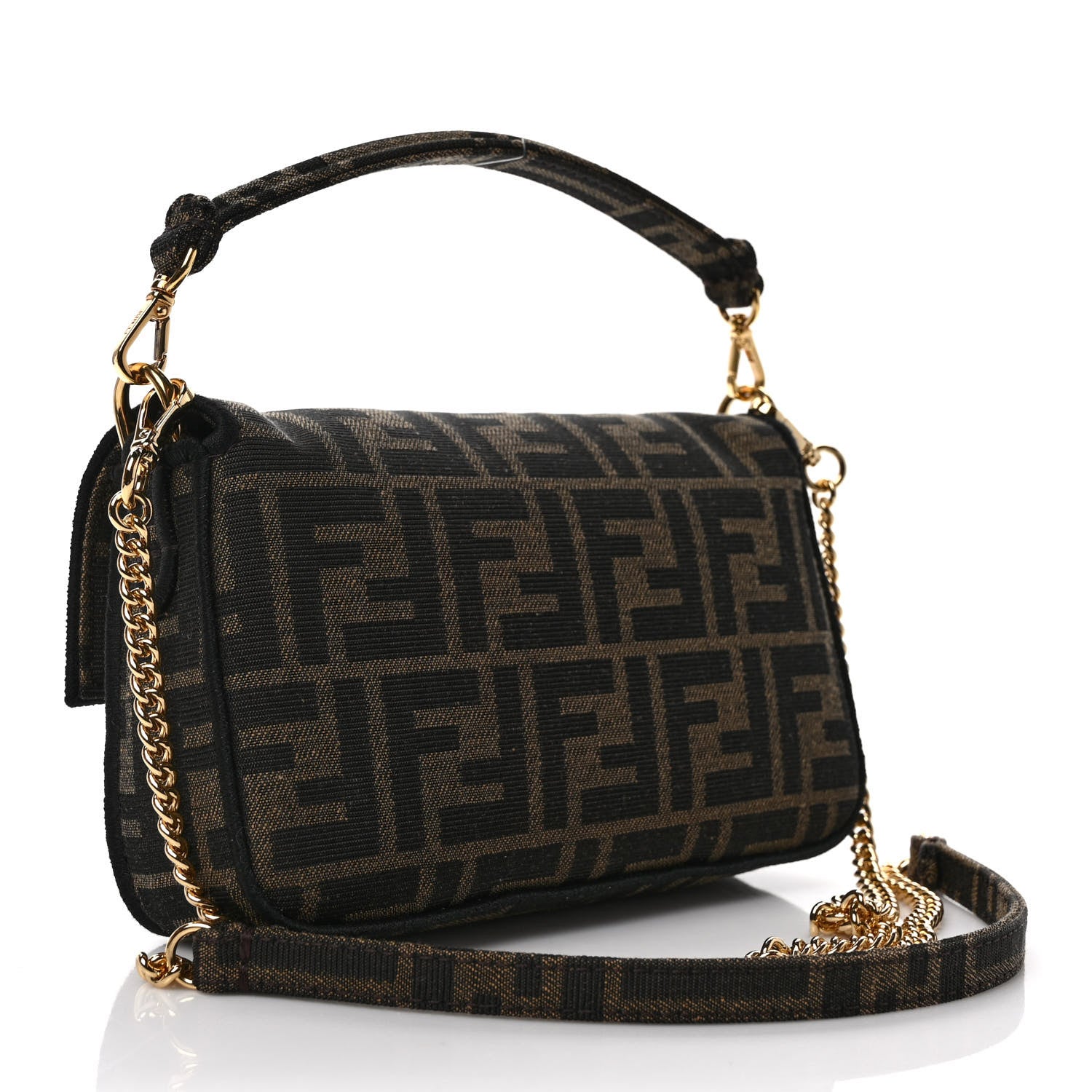 Fendi Fabric Jacquard FF 1974 Mini Baguette Tobacco Moro Black 3 of 8