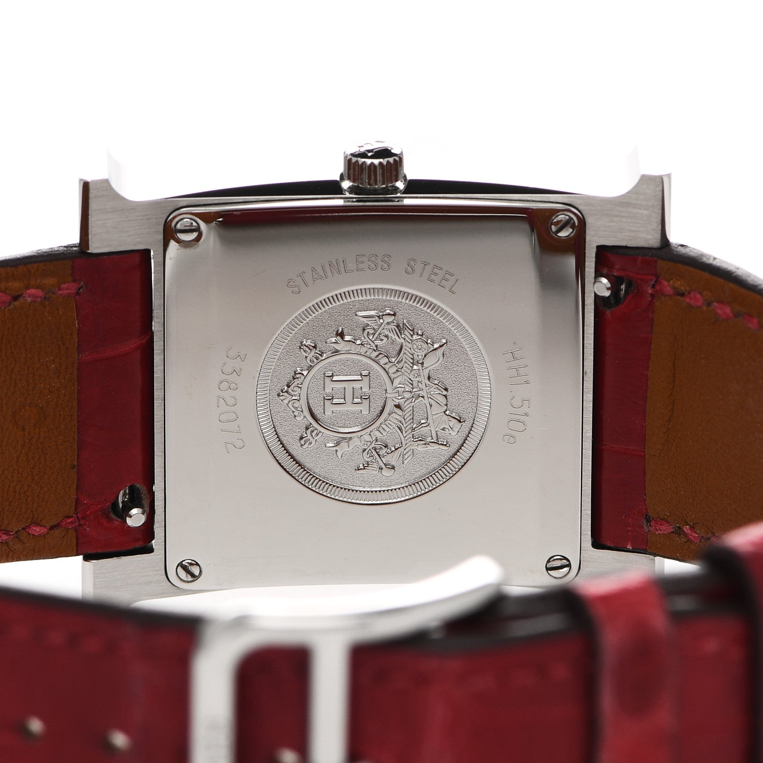 Hermes Stainless Steel Alligator Diamond Mother of Pearl 26mm Heure H Hour Quartz Watch Braise 4 of 6