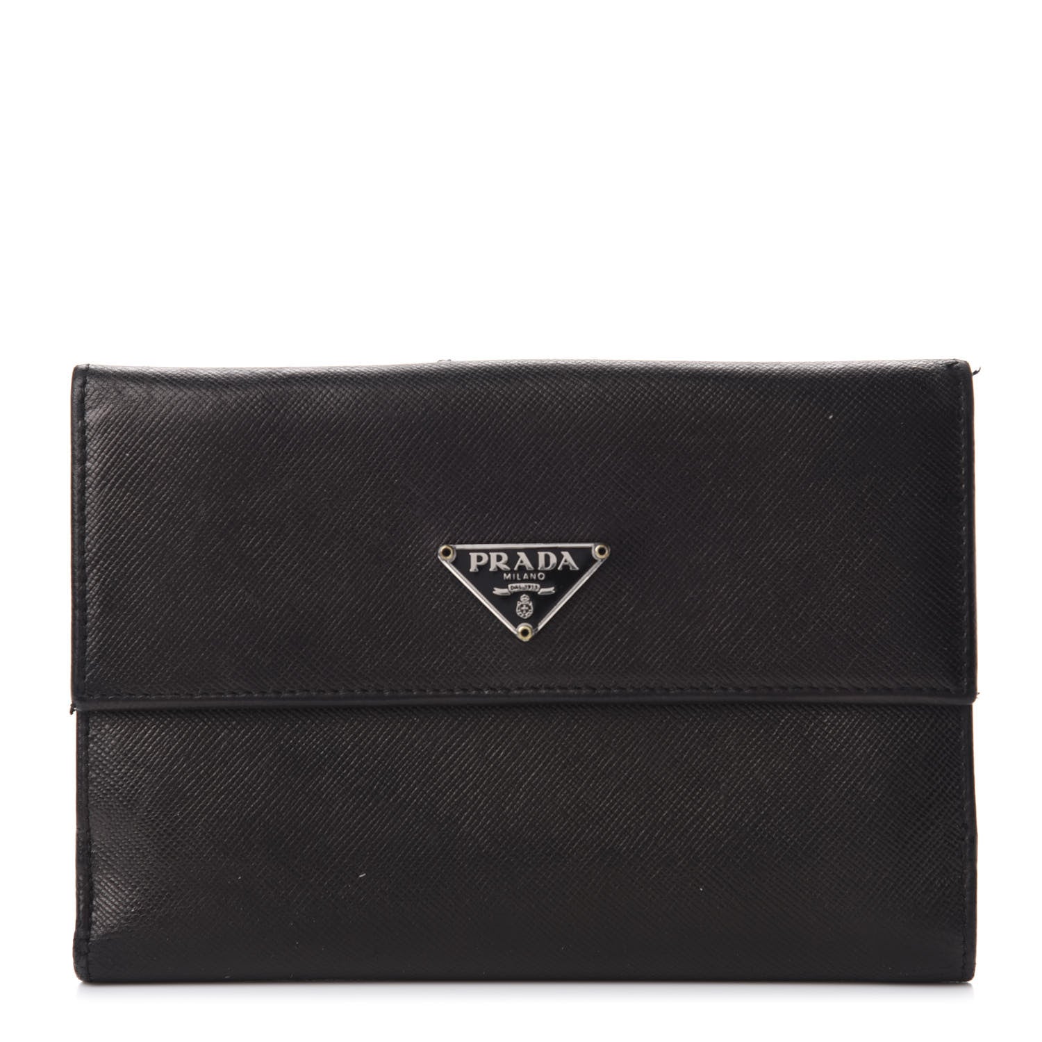 Prada Saffiano Tri-Fold Compact Wallet Black 1 of 10