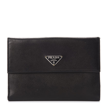 Prada Saffiano Tri-Fold Compact Wallet Black 1 of 10
