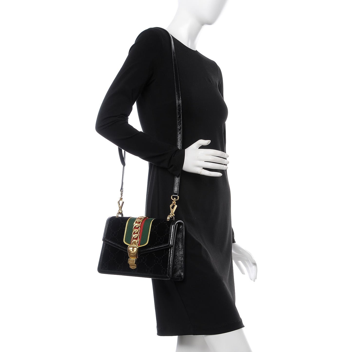 Velvet GG Monogram Small Sylvie Shoulder Bag Black