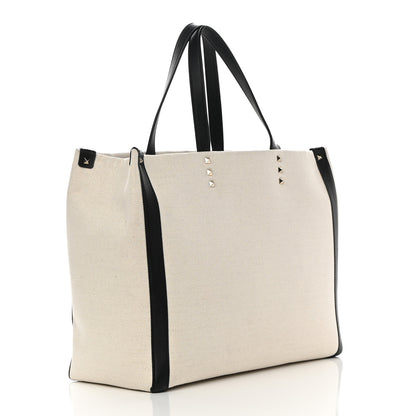 Valentino Garavani Canvas Calfskin VLTN Print Small Rockstud Tote Naturale Black 3 of 11