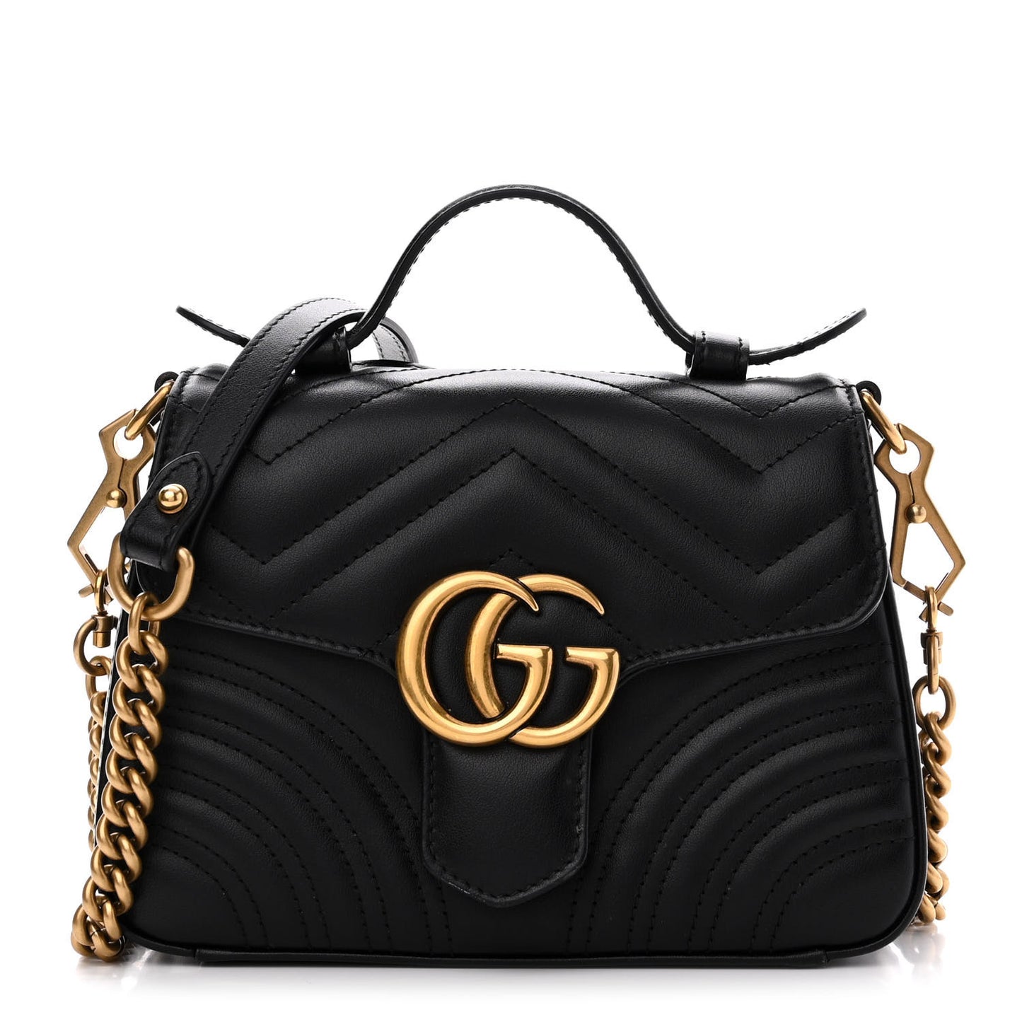 Calfskin Matelasse Mini GG Marmont Top Handle Shoulder Bag Black