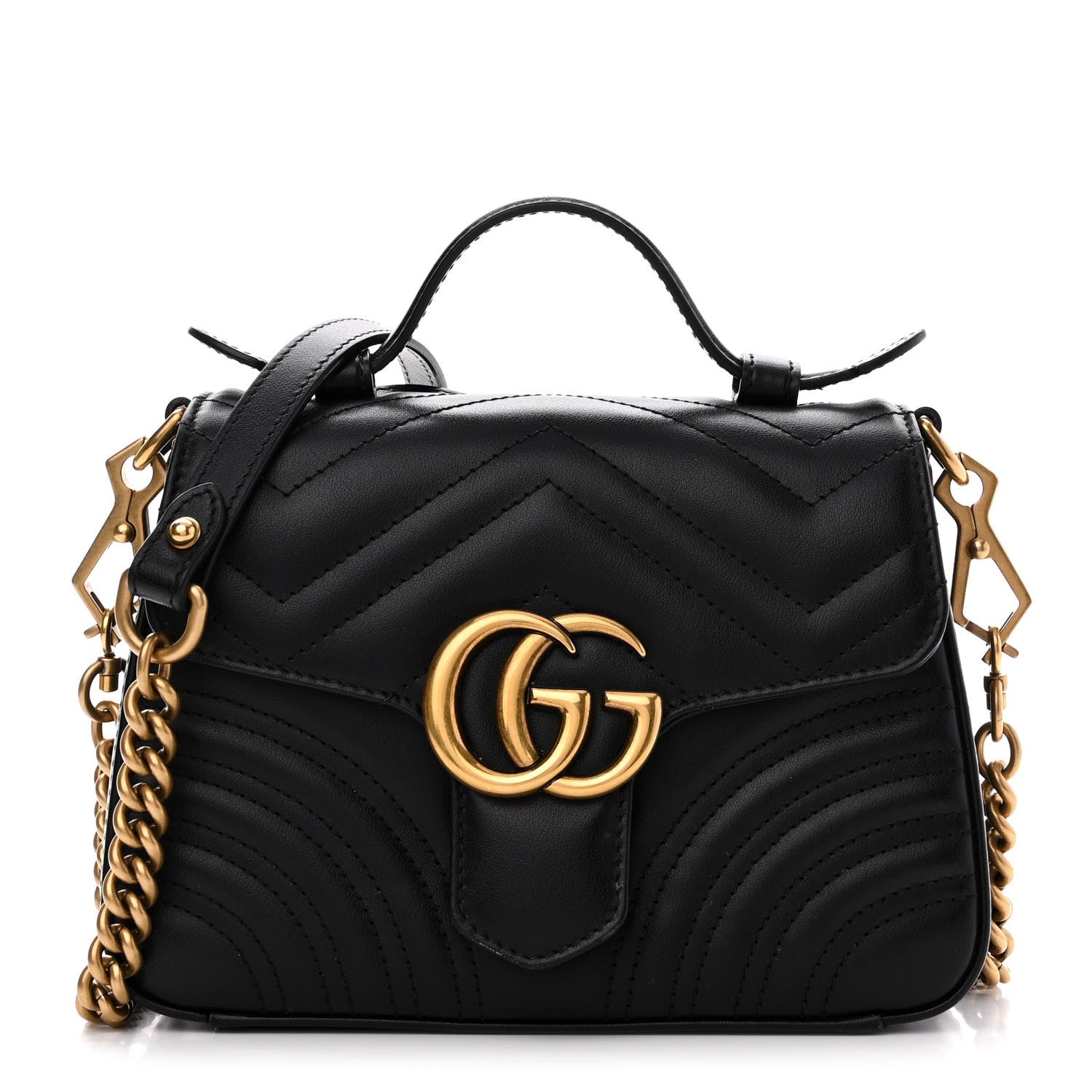 Gucci Calfskin Matelasse Mini GG Marmont Top Handle Shoulder Bag Black 1 of 12