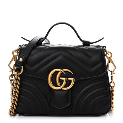 Gucci Calfskin Matelasse Mini GG Marmont Top Handle Shoulder Bag Black 1 of 12