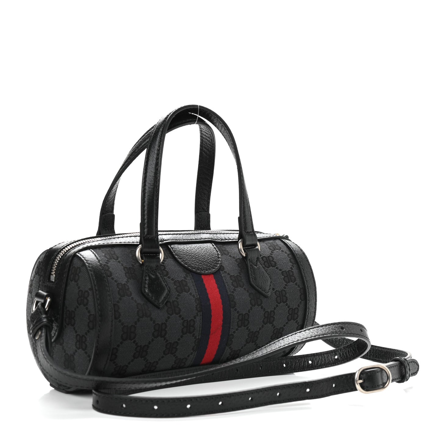 X BALENCIAGA BB Monogram Web Small Ophidia Boston Bag Black