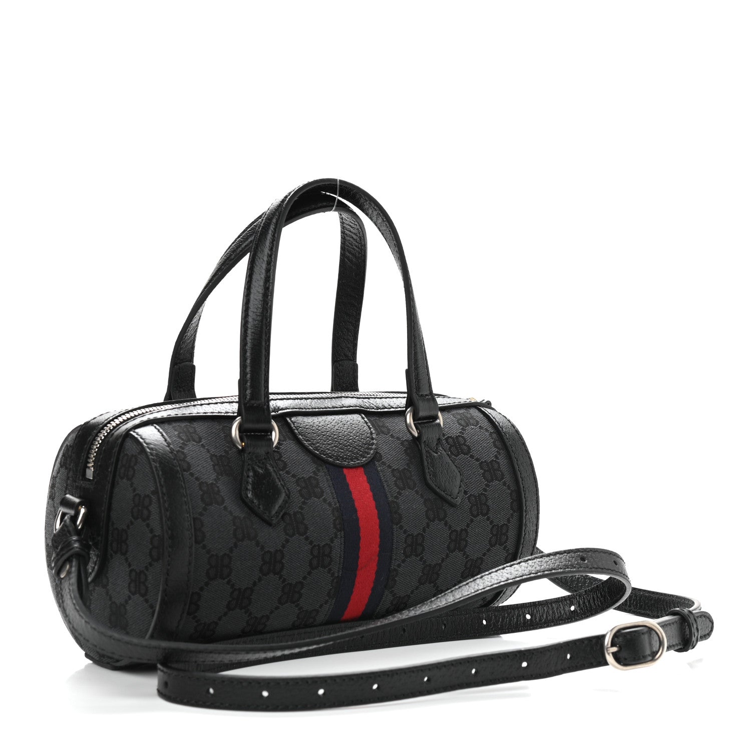 Gucci X BALENCIAGA BB Monogram Web Small Ophidia Boston Bag Black 2 of 8