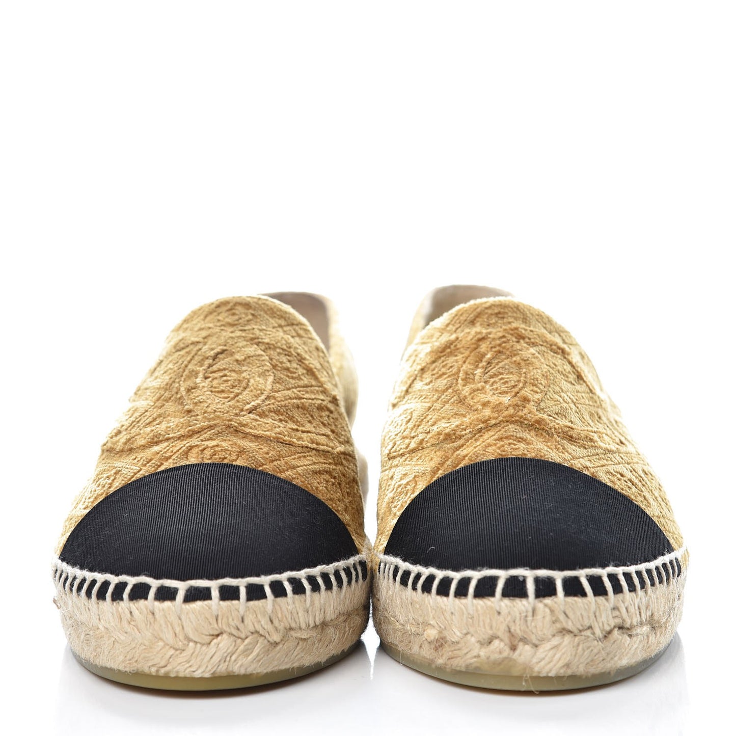 Velvet Grosgrain Quilted Camellia CC Espadrilles 41 Gold Black