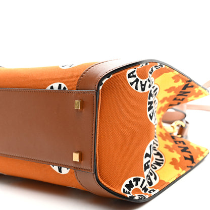Valentino Garavani Canvas Calfskin Mini Bandana Print Small Vlogo Signature Tote Saddle Brown Multicolor 9 of 10