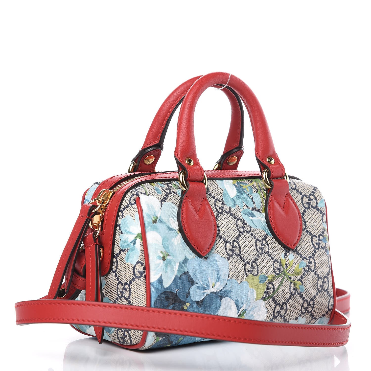 Gucci GG Supreme Monogram Blooms Mini Boston Navy Blue Hibiscus 3 of 9