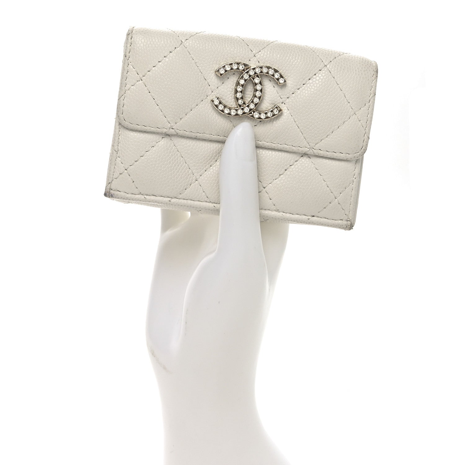 Chanel Caviar Quilted Crystal CC Small Flap Wallet White 2 of 10