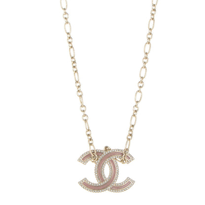 Chanel Crystal Enamel CC Necklace Pink Gold 1 of 5