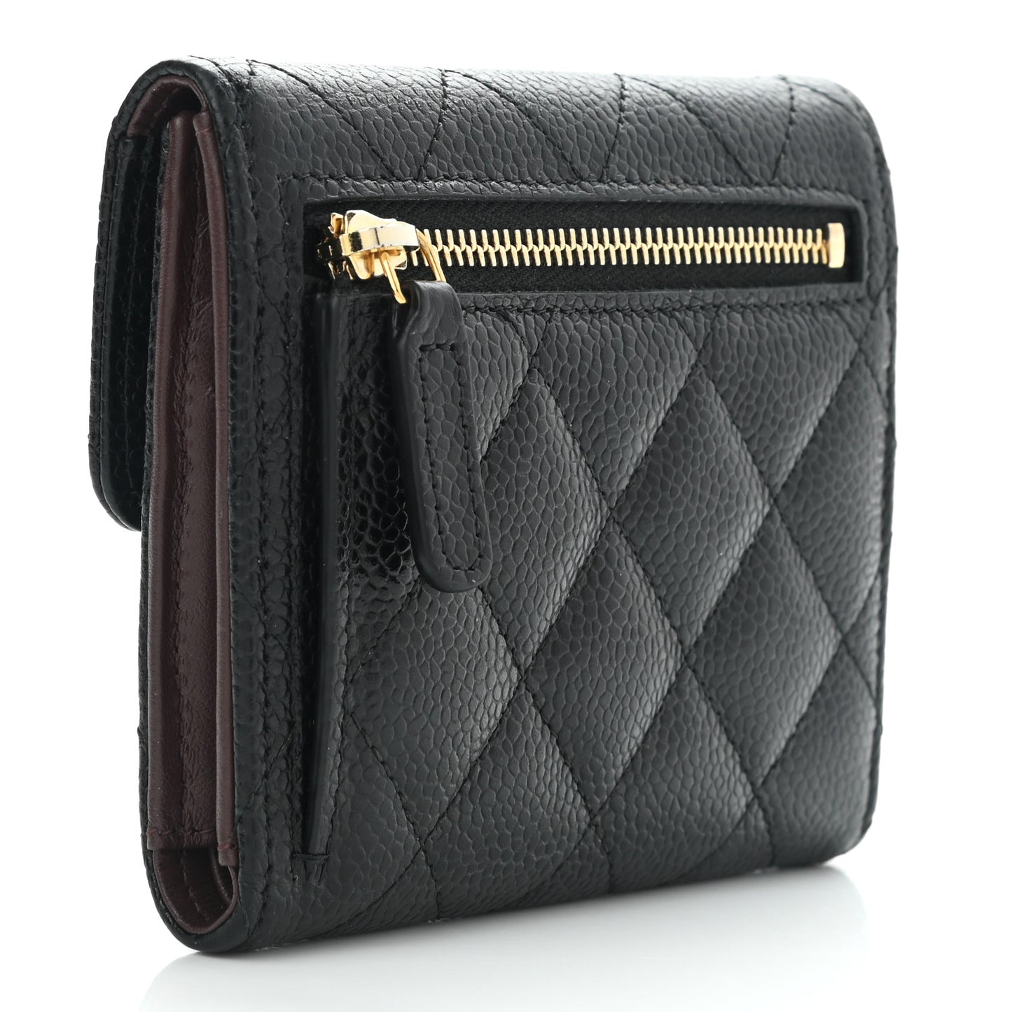 Caviar Quilted Compact Flap Wallet Black