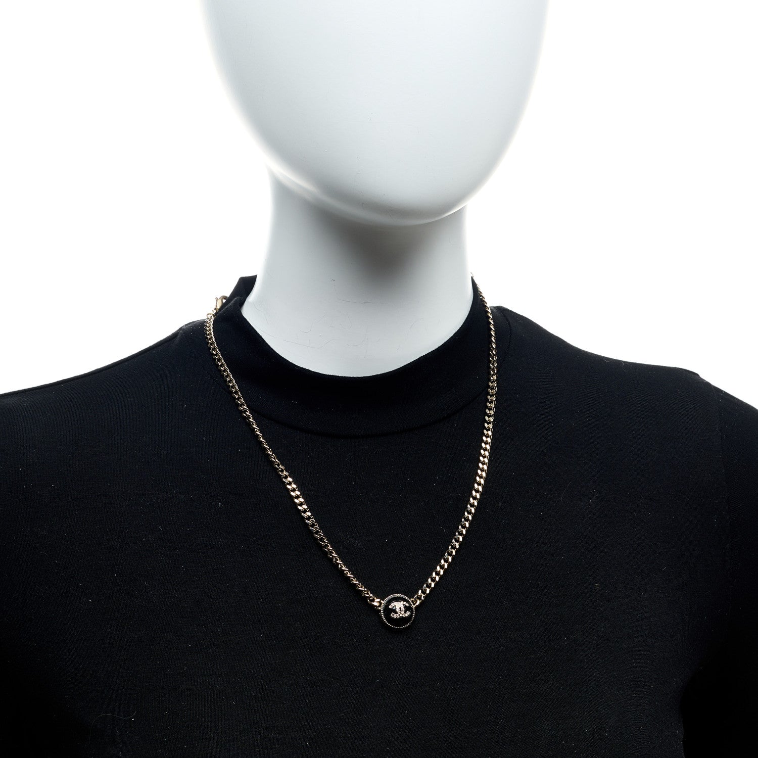 Chanel Crystal Resin CC Chain Link Short Necklace Black Gold 2 of 6