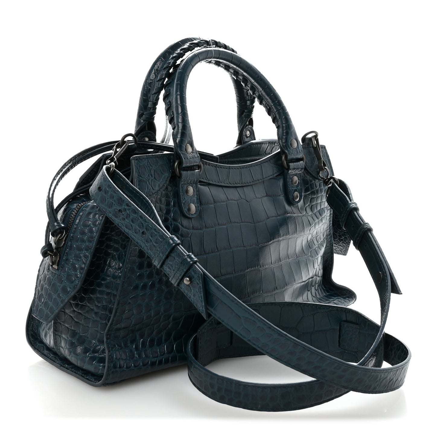 Extra Supple Calfskin Crocodile Embossed Neo Classic Silver Hardware S City Dark Petrol Blue