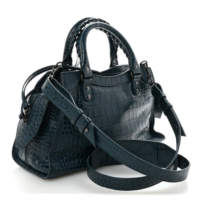 Balenciaga Extra Supple Calfskin Crocodile Embossed Neo Classic Silver Hardware S City Dark Petrol Blue 3 of 9