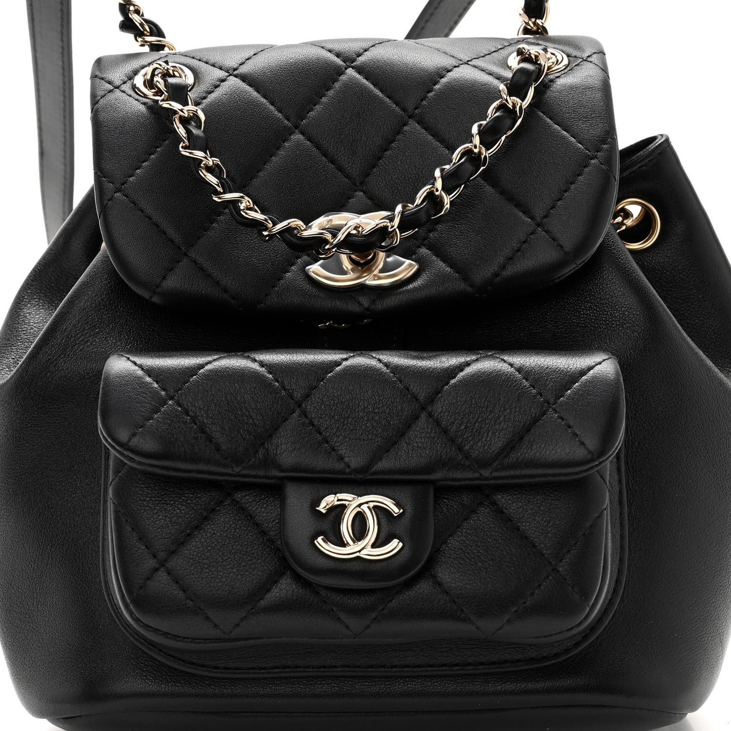 Lambskin Quilted Small Duma Drawstring Backpack Black