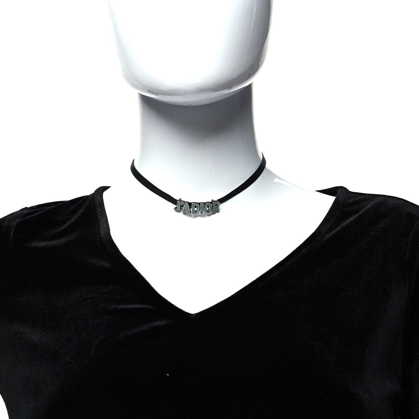 Grosgrain Ribbon Turquoise J'Adior Logo Choker Necklace Black