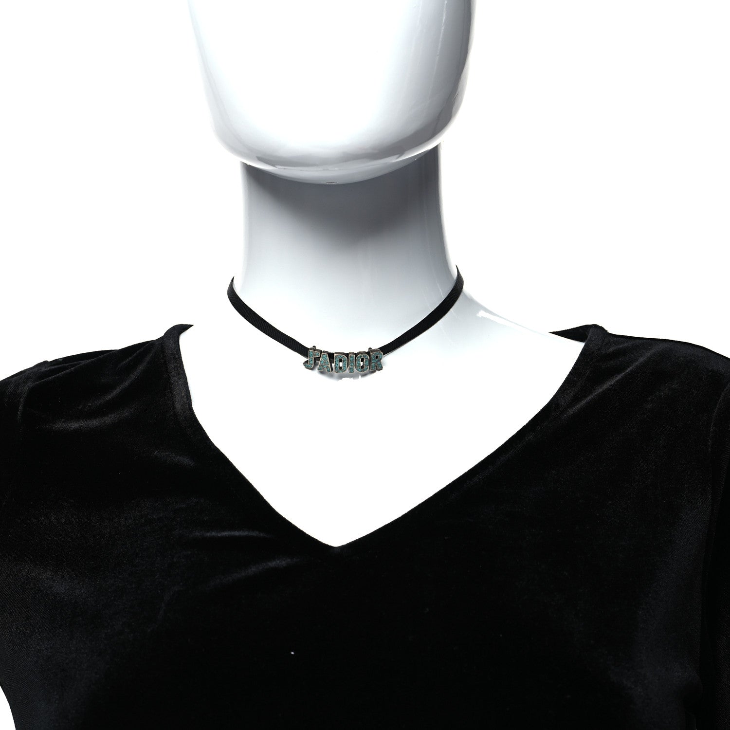 Christian Dior Grosgrain Ribbon Turquoise J'Adior Logo Choker Necklace Black 2 of 5
