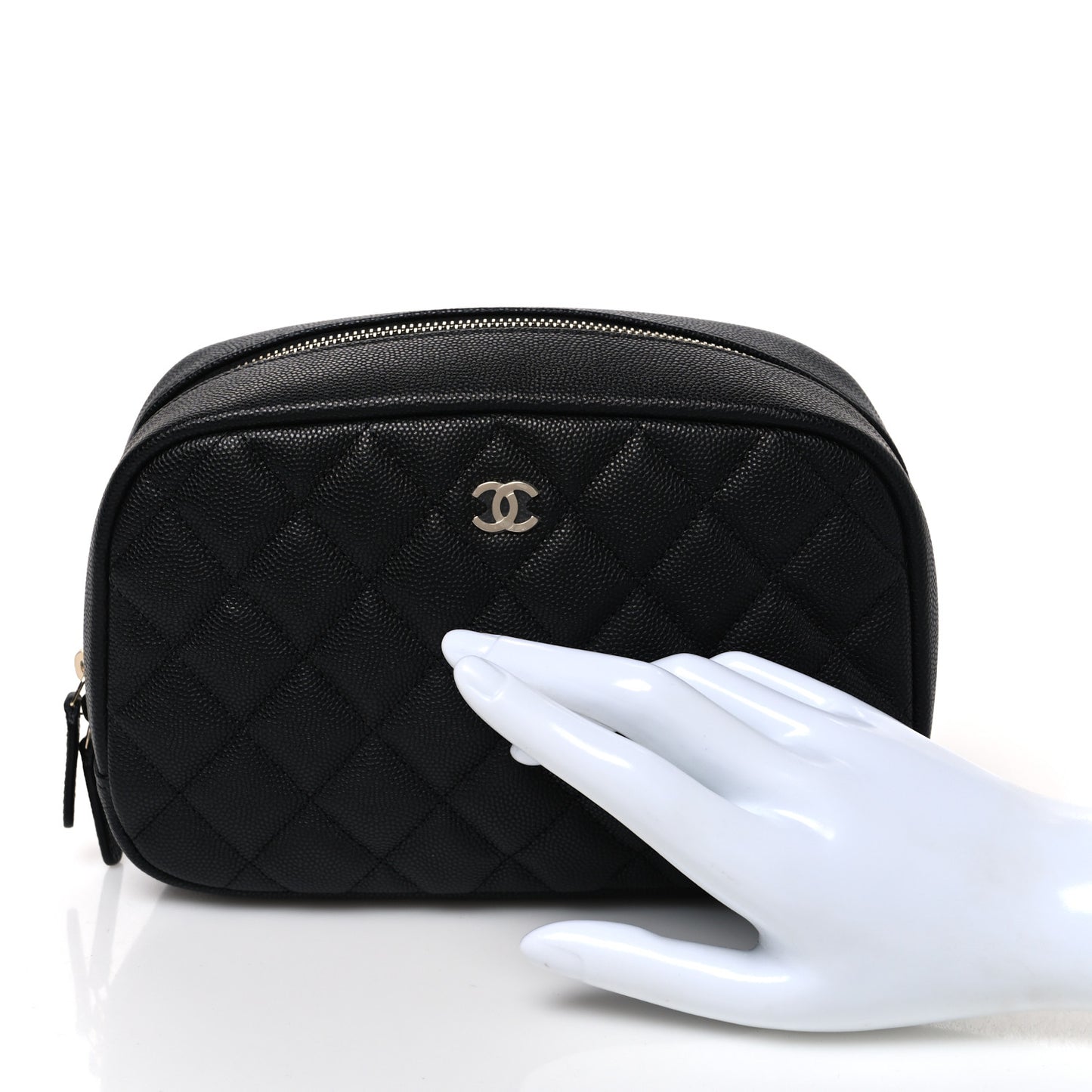 Caviar Quilted Medium Curvy Pouch Cosmetic Case Black