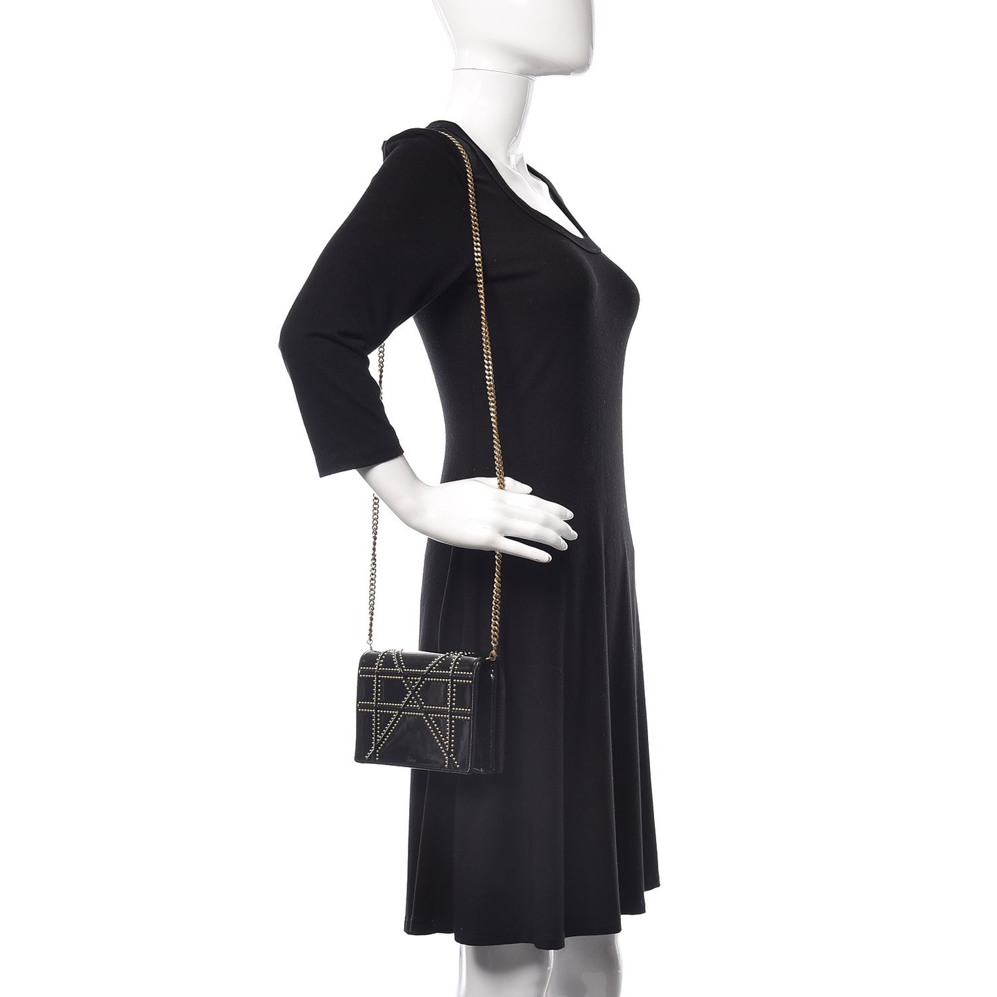 Patent Studded Diorama Wallet on Chain Pouch Black